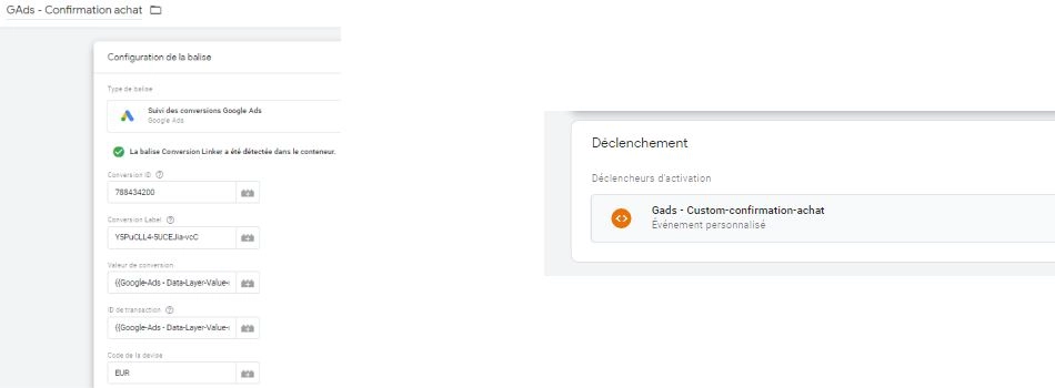 Paramétrage de la balise de confirmation des achats avec les variable de couche de données